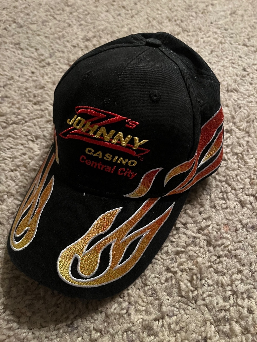 Johnny Z’s Casino Central City Colorado Vintage Black Hat With Flame Design